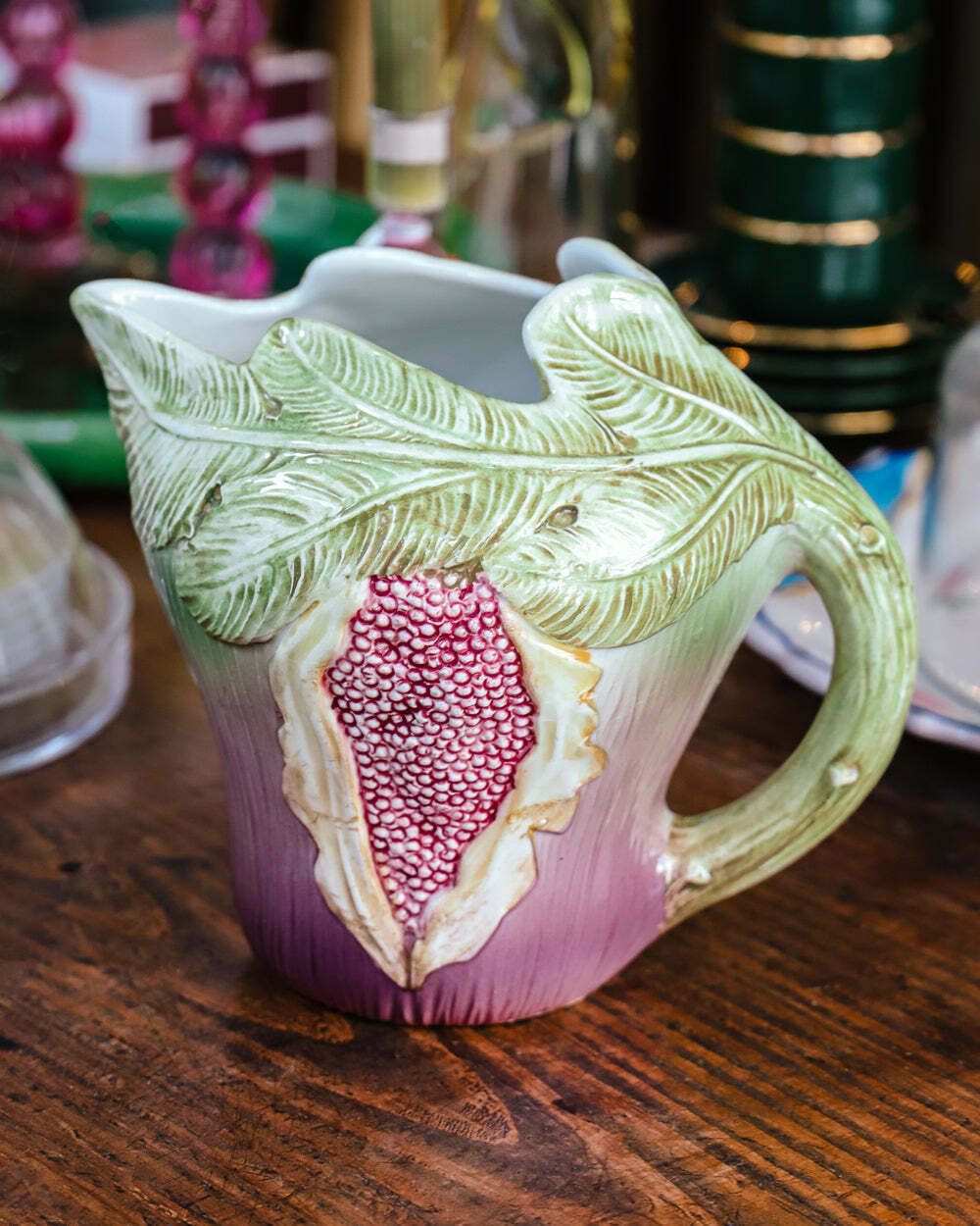Zeldzame Vintage Italiaanse Majolica Keramische Kan In De Vorm Van Een Vijg photo furniture
