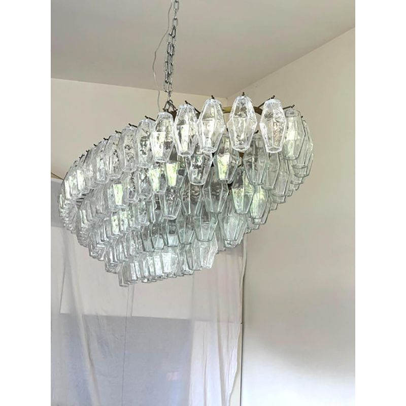 Contemporary Huge Oval "Poliedro" Murano Glass Chandelier In Venini Style By Simoeng photo vinterior