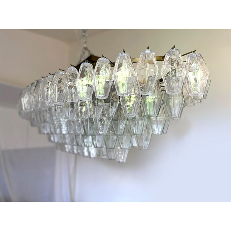 Contemporary Huge Oval "Poliedro" Murano Glass Chandelier In Venini Style By Simoeng photo buy