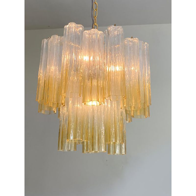 Contemporary Luxury Vanished  Clear Amber "Tronchi" Murano Glass Chandelier In Venini Style By Simoeng photo for sale