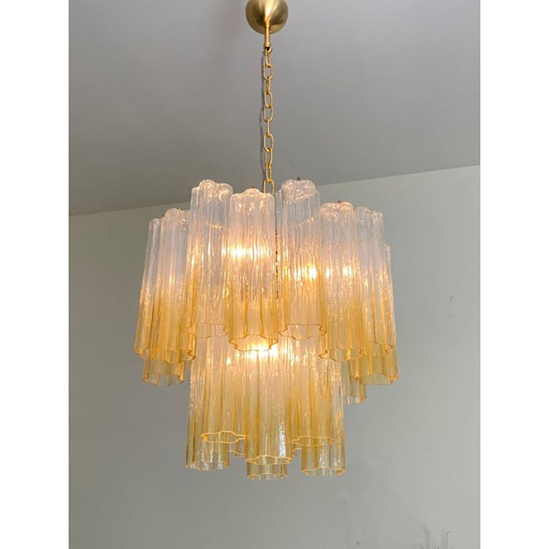 Contemporary Luxury Vanished  Clear Amber "Tronchi" Murano Glass Chandelier In Venini Style By Simoeng photo Lighting