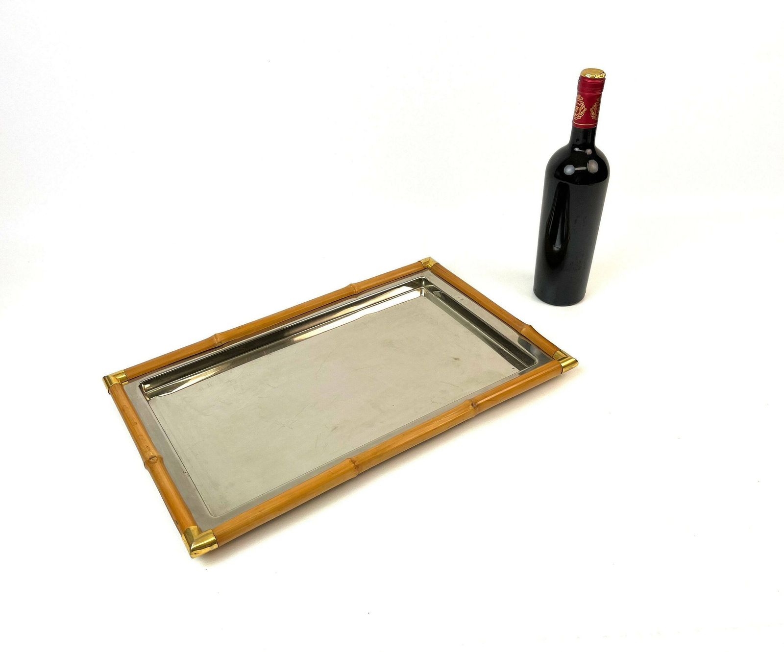 Stunning Mid Century Bamboo And Chrome Hollywood Regency Serving Tray Italy 1960 Crespi Age photo 300.0