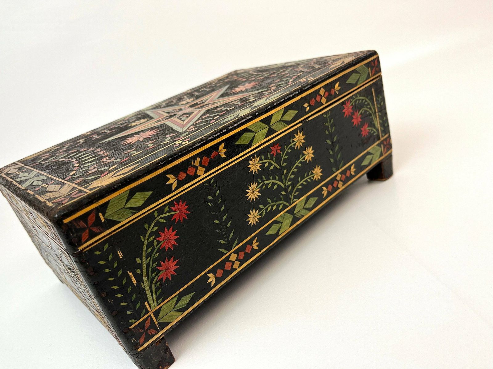 Beautiful Antique Large Black Forest Straw Marquetry Jewelry Box Germany 1880 photo buy