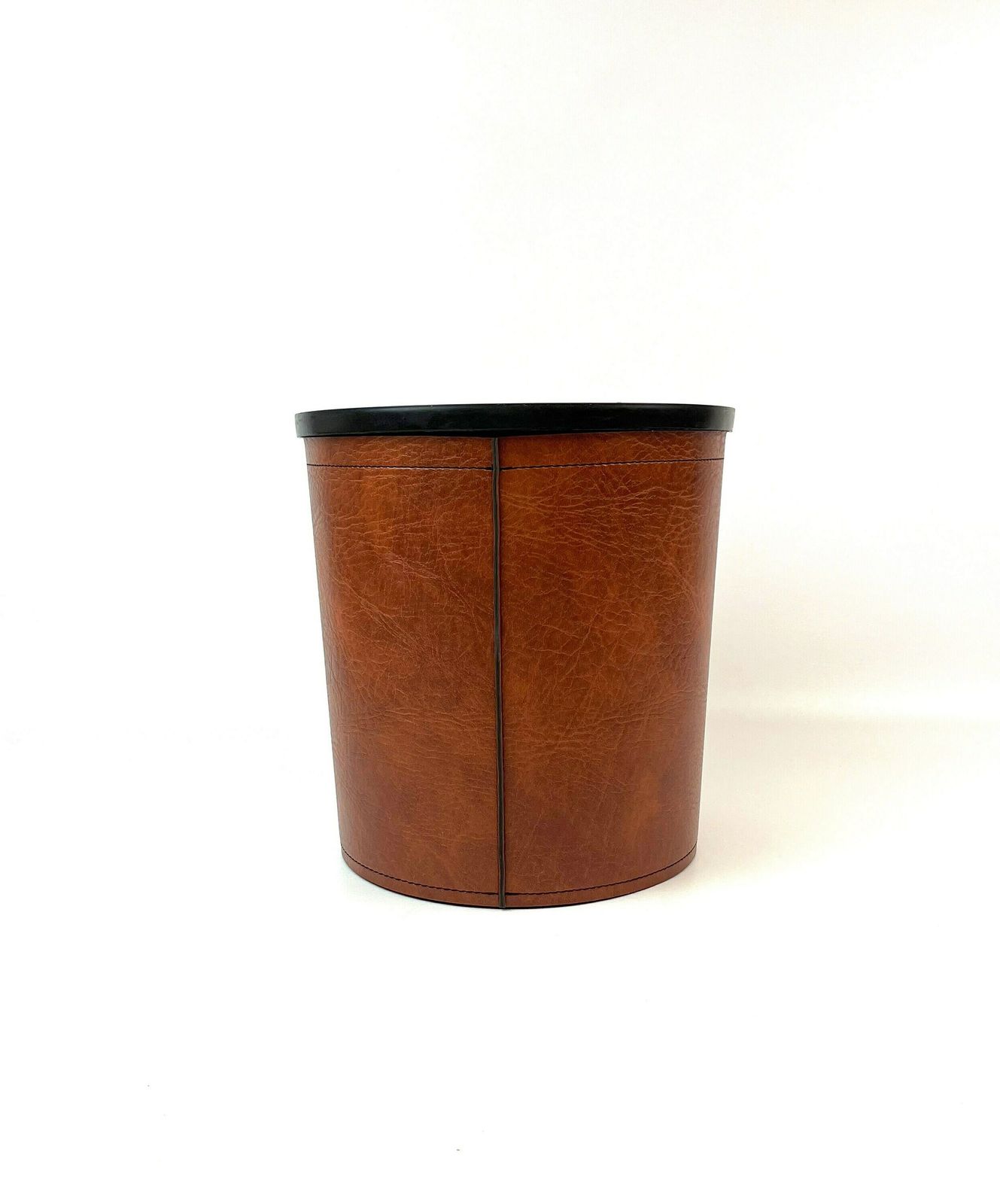Rare Mid Century Genuine Brown Leather Waste Paper Bin By Läufer Germany 1960