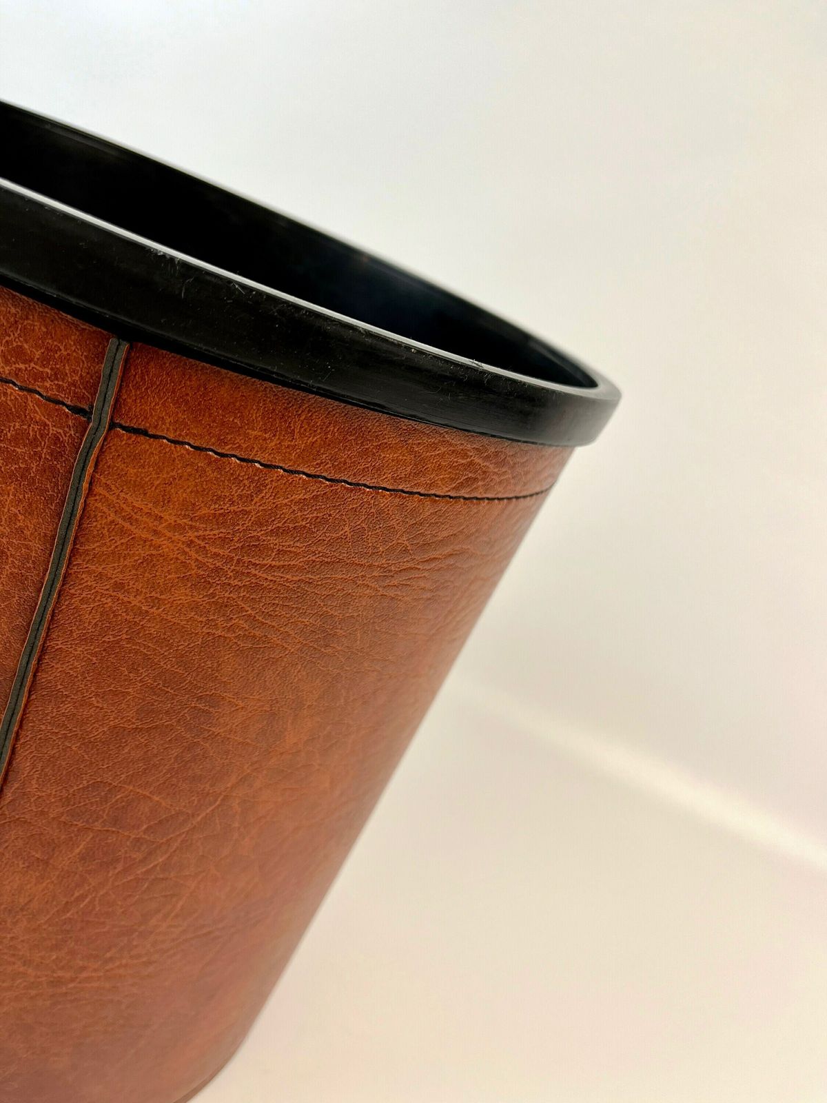 Rare Mid Century Genuine Brown Leather Waste Paper Bin By Läufer Germany 1960 photo Home Decor