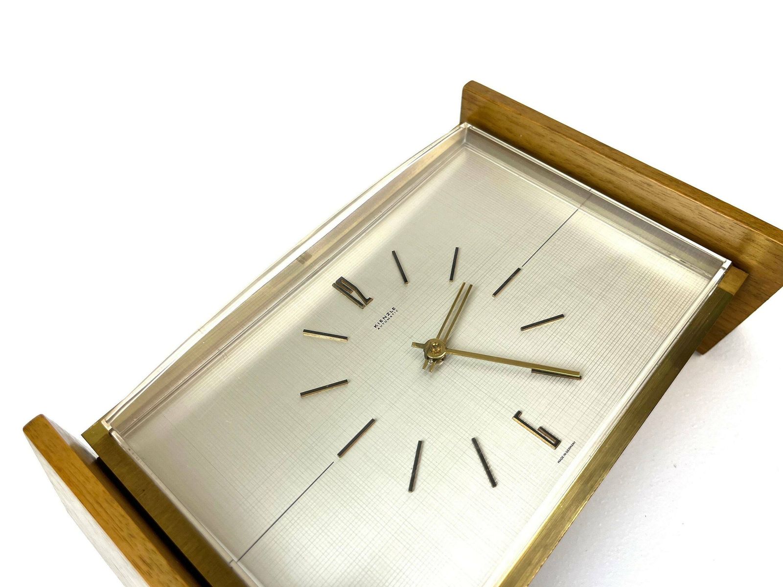 Stunning Kienzle Mid Century Teak Brass Desk Clock Germany 1960 photo for sale