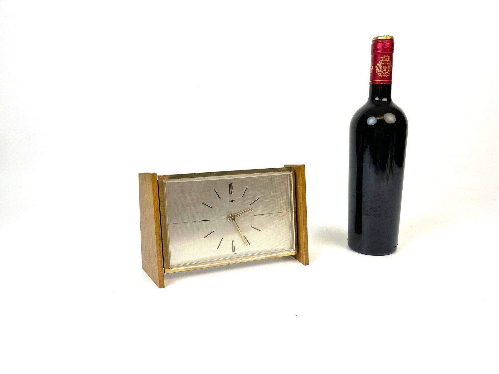 Stunning Kienzle Mid Century Teak Brass Desk Clock Germany 1960 photo vintage