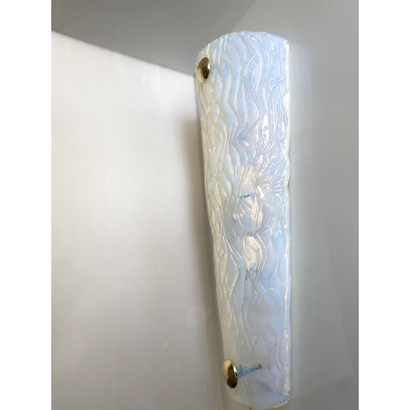 Set Of Two Italian Opalino Murano Glass Wall Sconces In Mid Century Modern Style photo Lighting