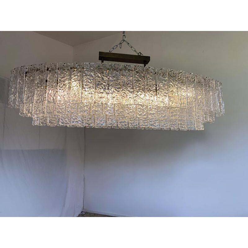 photo for sale Oval Hammered Strip "Listelli" Chandelier By Simoeng In Mid Century Modern Style