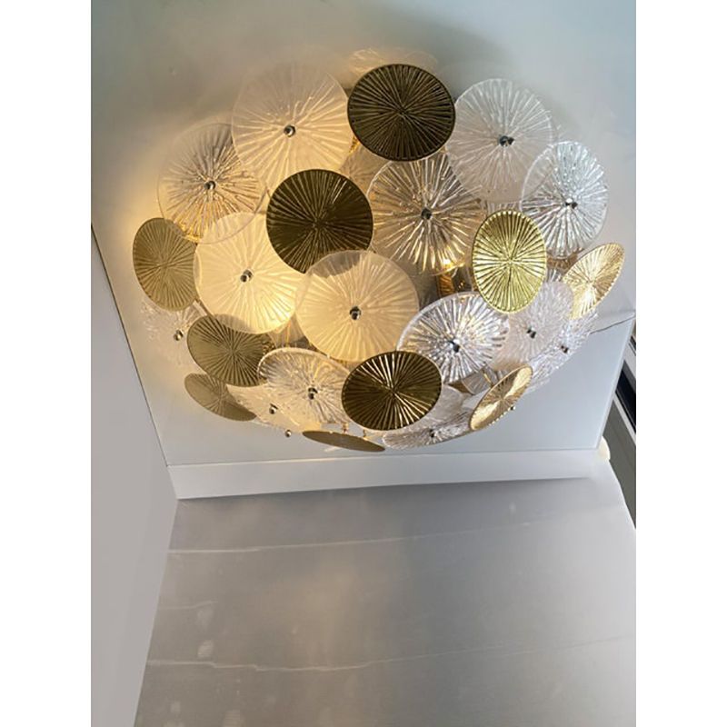 Contemporary Water Lily Brass And Murano Glass Sputnik Flush Mount photo buy