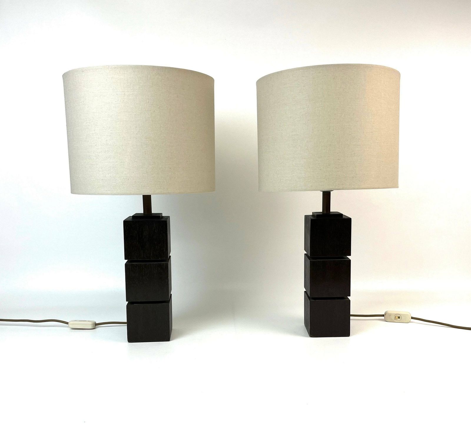 Stunning Large Pair Of Cubist Teak Desk Lamps Danish Modern Mid Century Lamp Bases Denmark 1960