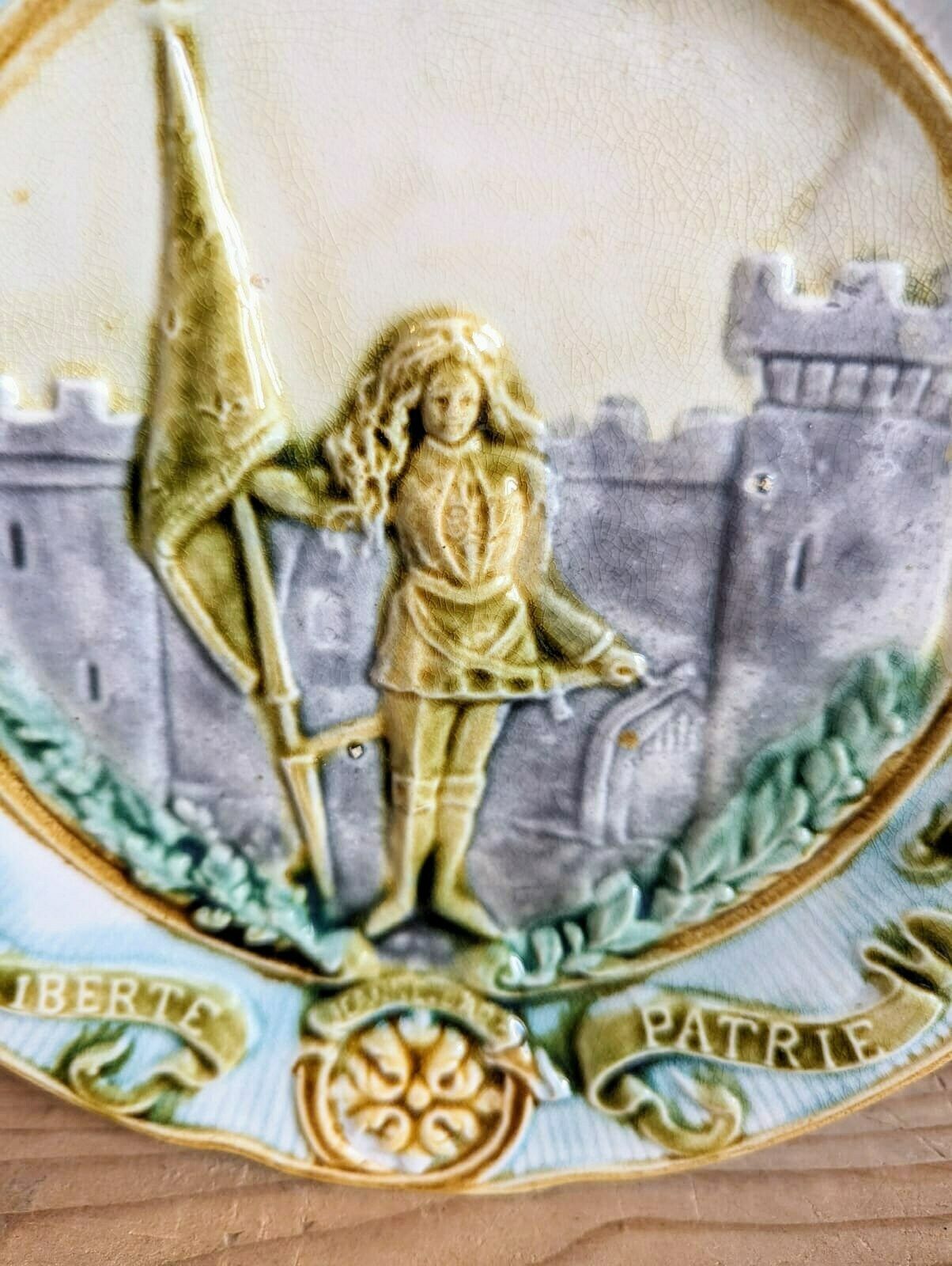 Antique French Majolica Plates  Hand Painted 'Joan Of Arc' Decorative Plates C1900 photo 55.0
