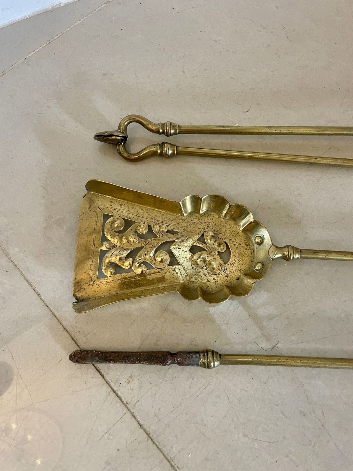 Set Of Antique 19th Century Quality Brass Fire Irons photo furniture