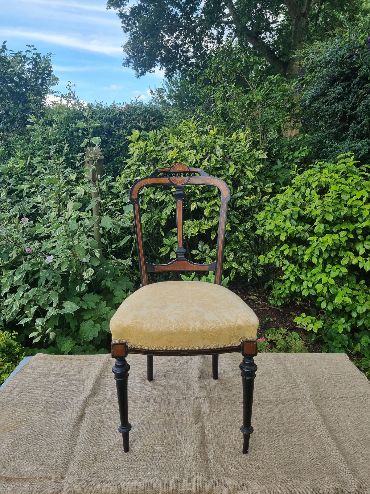 Ornate Carved Wood Chair With Gold Damask Upholstery