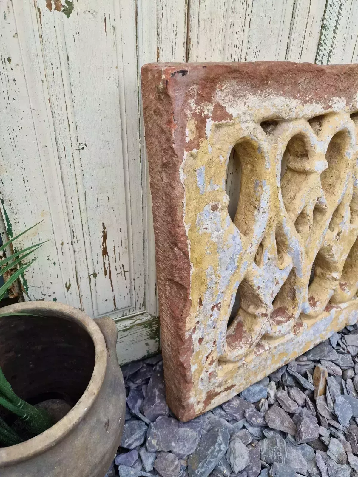 Antique Indian Hand Carved Stone Jhali Ventilation Window Home Garden Decor photo vinterior
