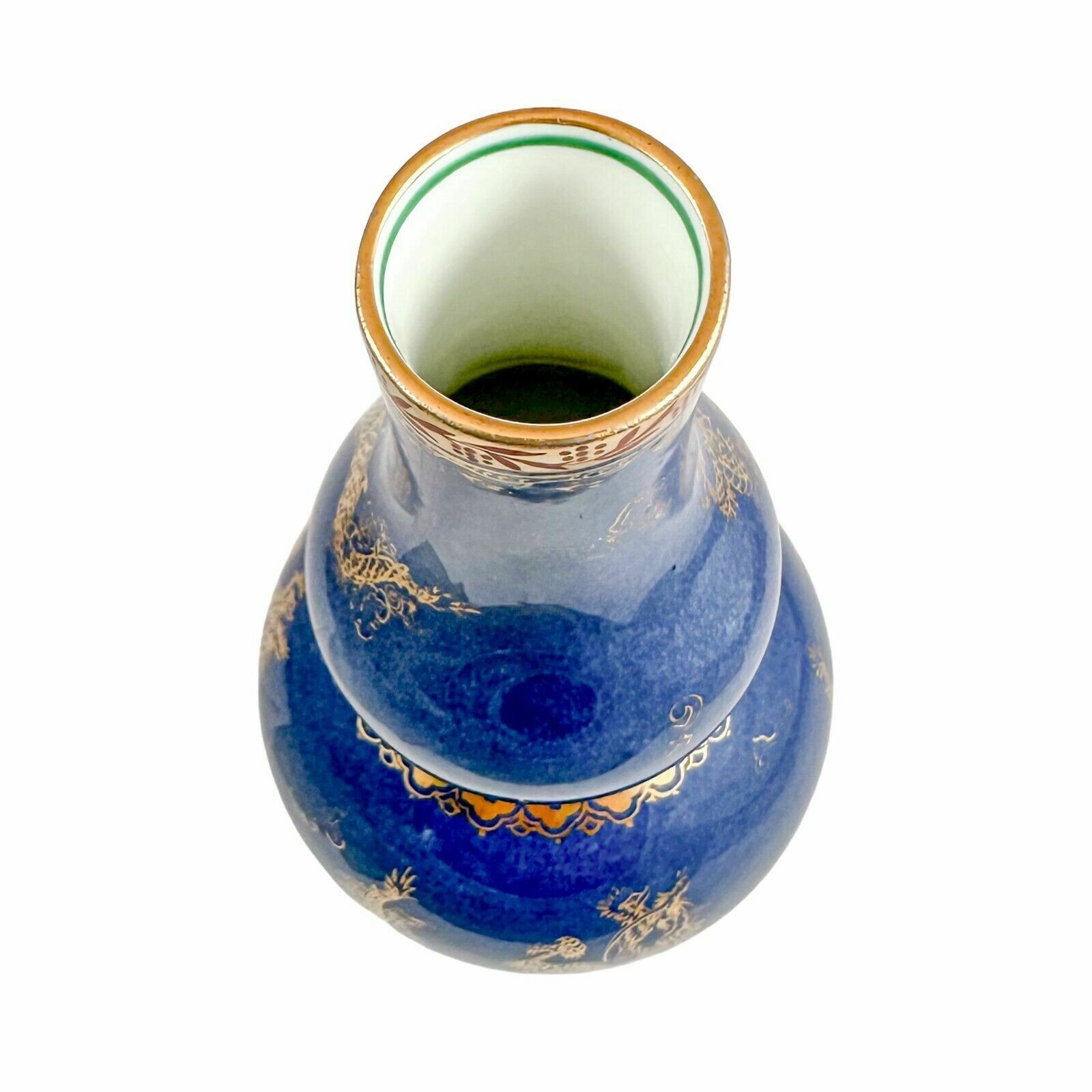 Antique Wedgwood Daisy Makeig Jones Porcelain Blue Gold Double Gourd Dragon Vase photo vinterior