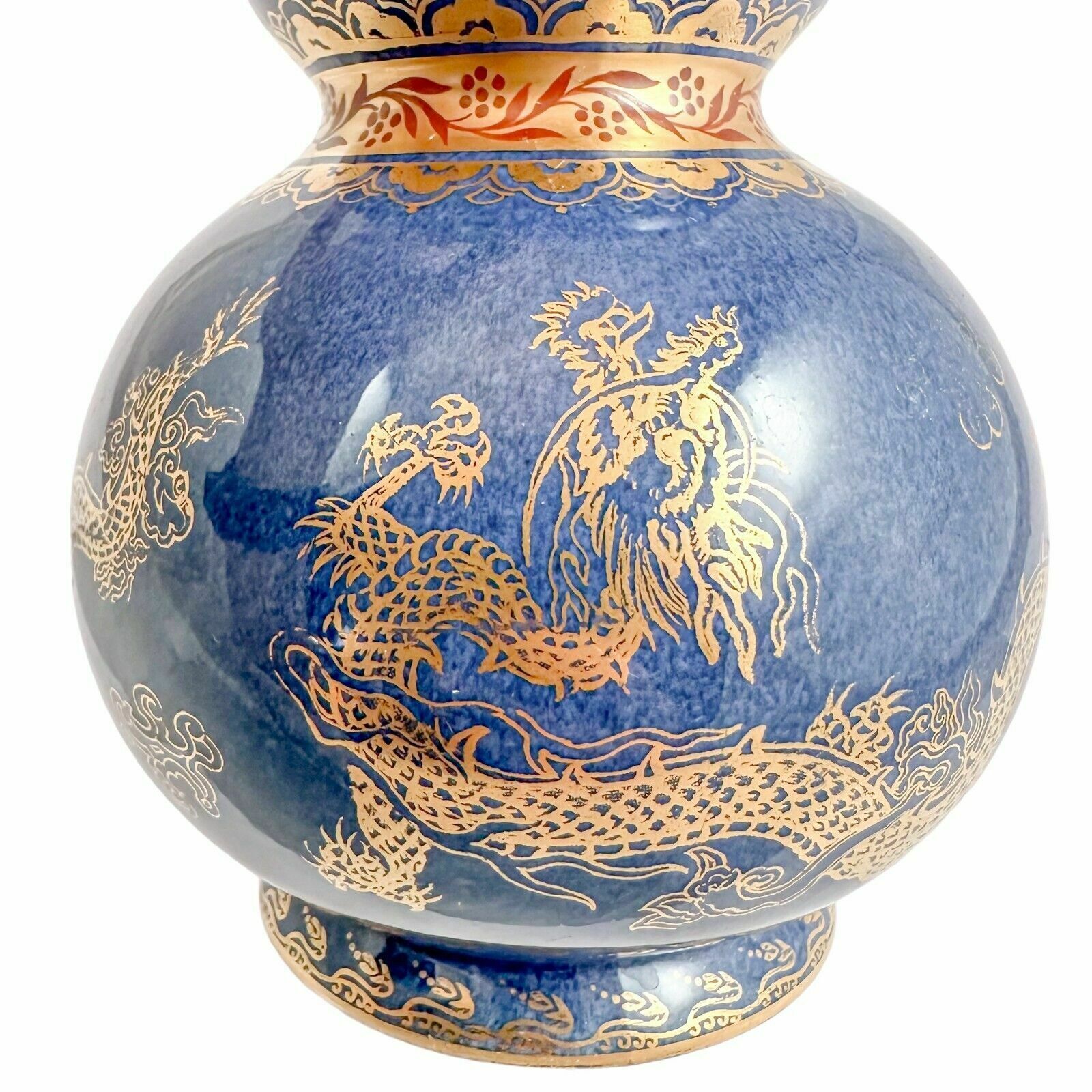 photo furniture Antique Wedgwood Daisy Makeig Jones Porcelain Blue Gold Double Gourd Dragon Vase