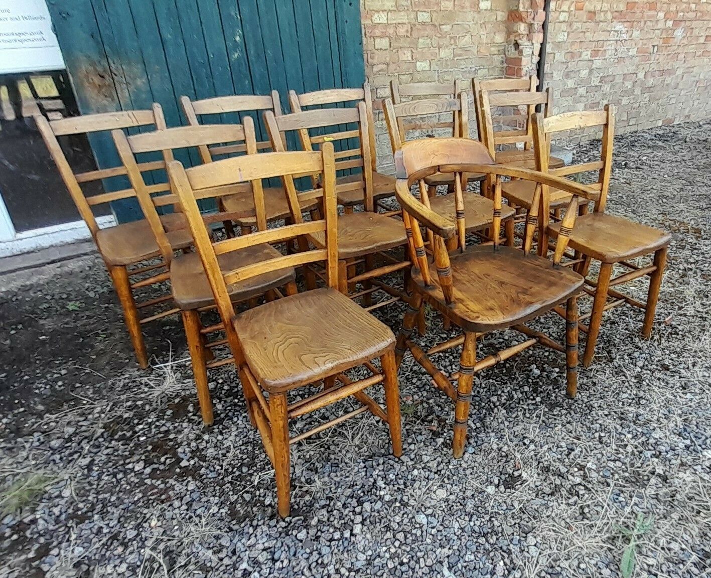 Set Of 12 Vintage 1950’s Beech And Elm Chairs