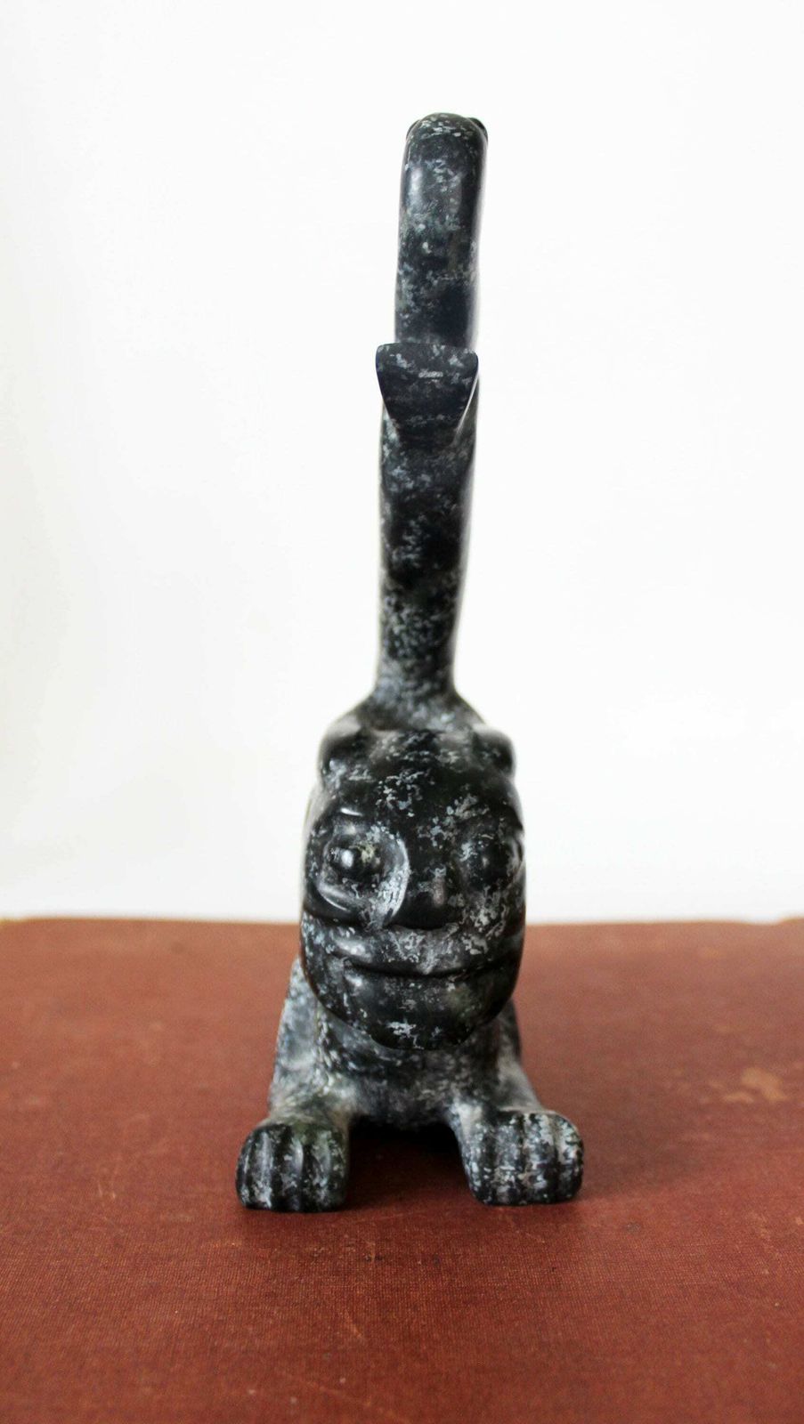 Vintage Carved Stone Sculpture, Figurine, Style Chinese Hongshan, Black Stone, Hand Carved, Neolithic Reproduction, Long Tail, Cat Like photo vintage
