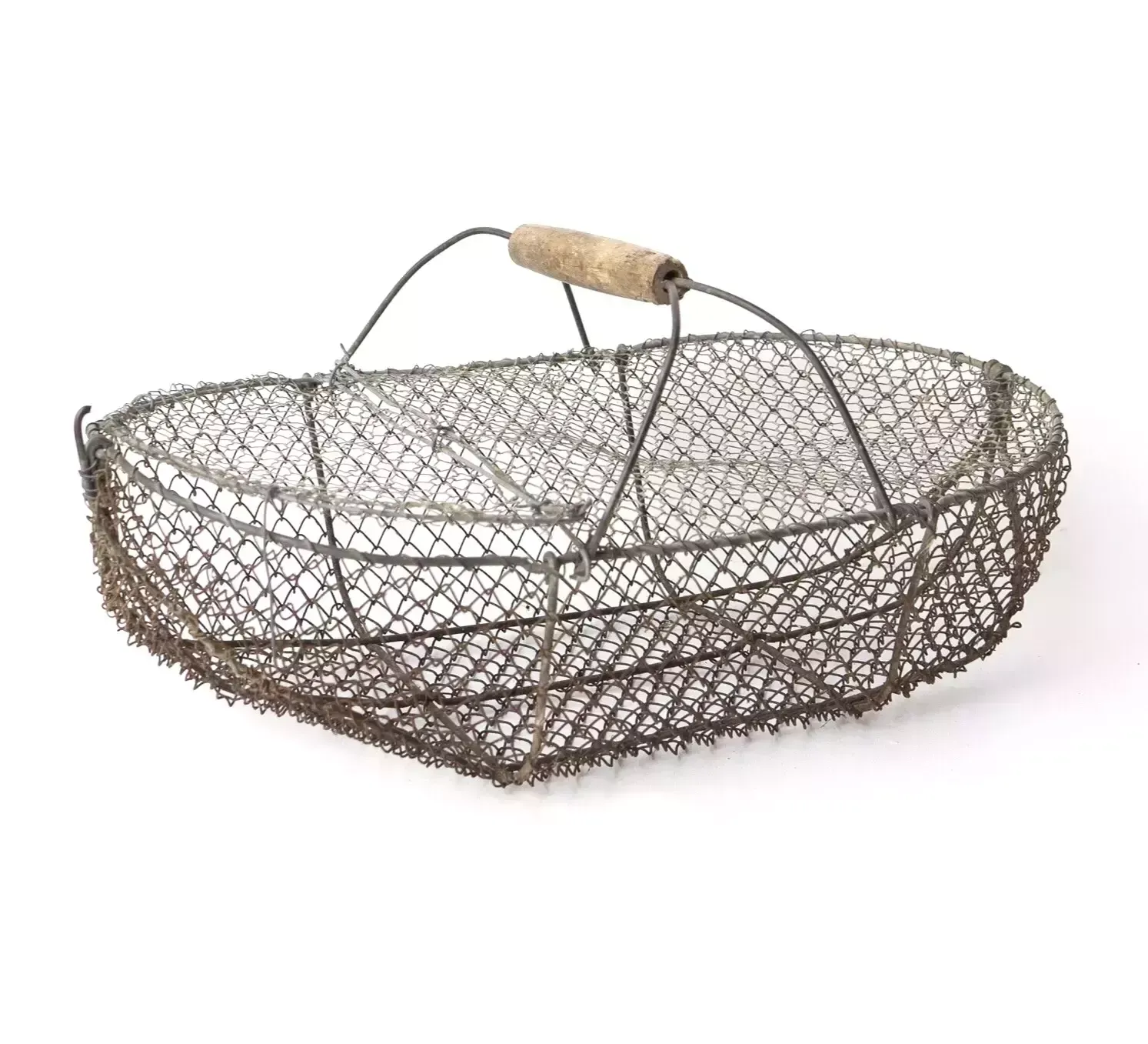 Large French Antique Wire Escargot Collecting Basket With Lid Flower Forage Trug