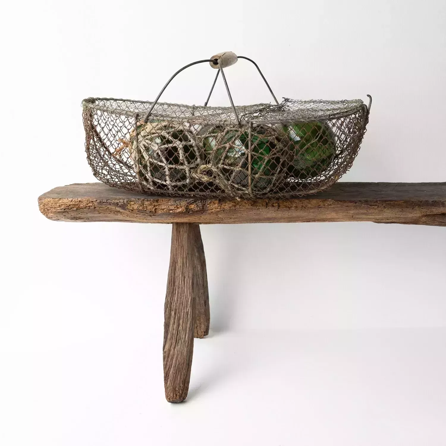 Large French Antique Wire Escargot Collecting Basket With Lid Flower Forage Trug photo for sale