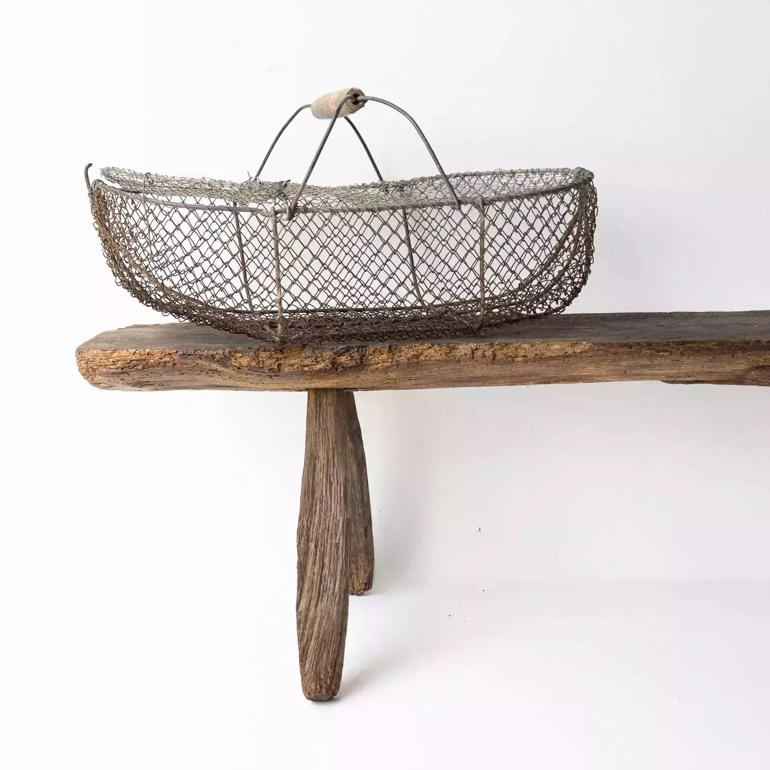 Large French Antique Wire Escargot Collecting Basket With Lid Flower Forage Trug photo 65.0