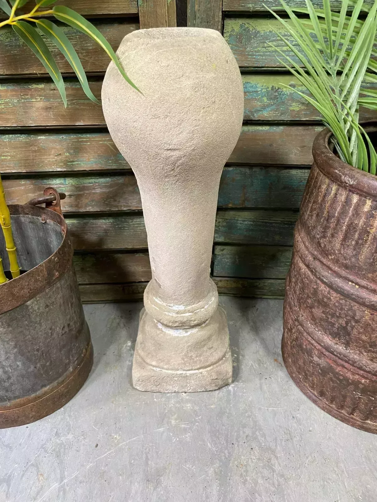 Antique Indian Hand Carved Solid Stone Plinth Column Candle Holder photo Home Decor