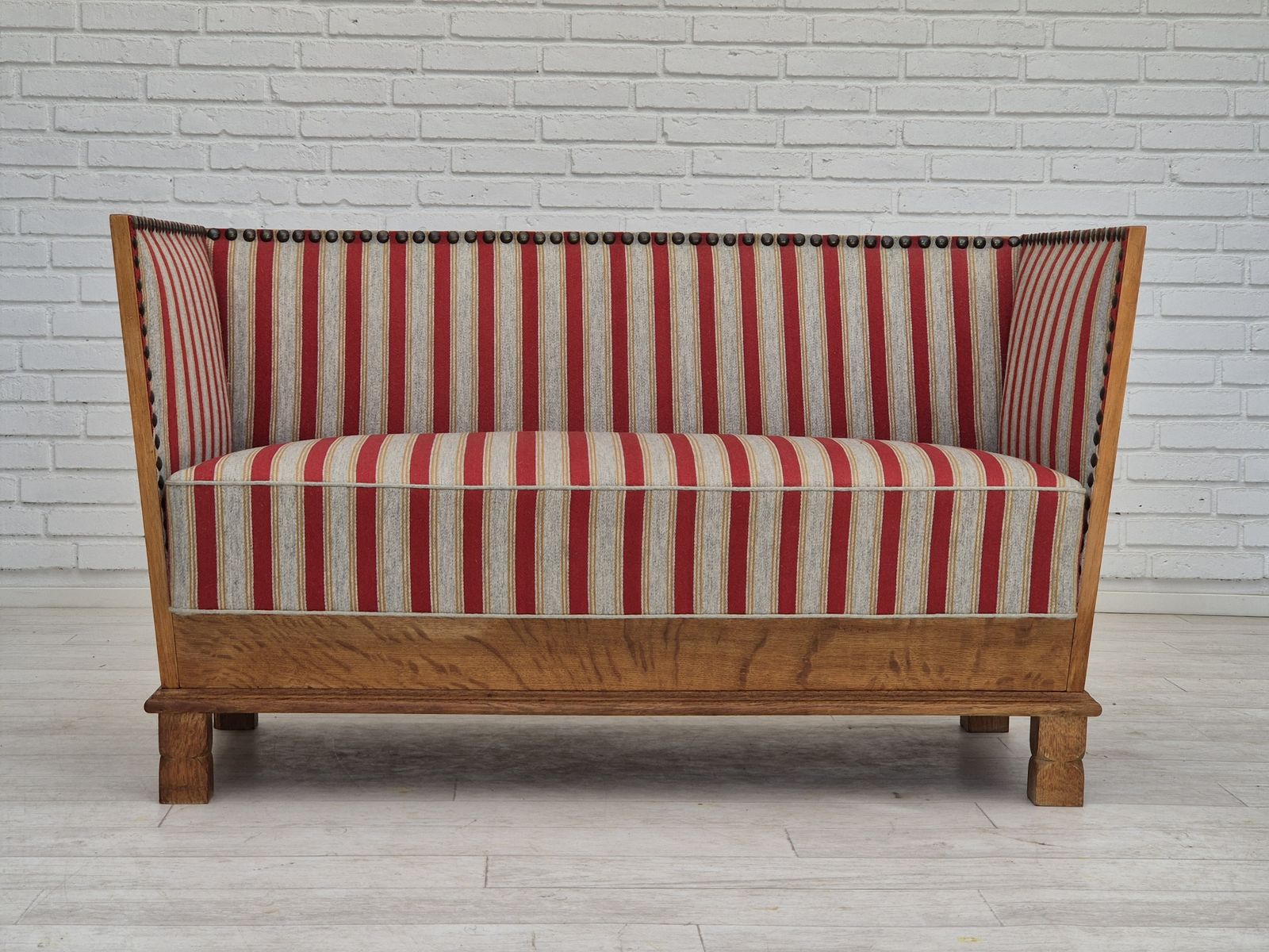 1960s, Danish 2 Seater Sofa, Furniture Wool, Oak Wood, Orginal Condition. photo furniture