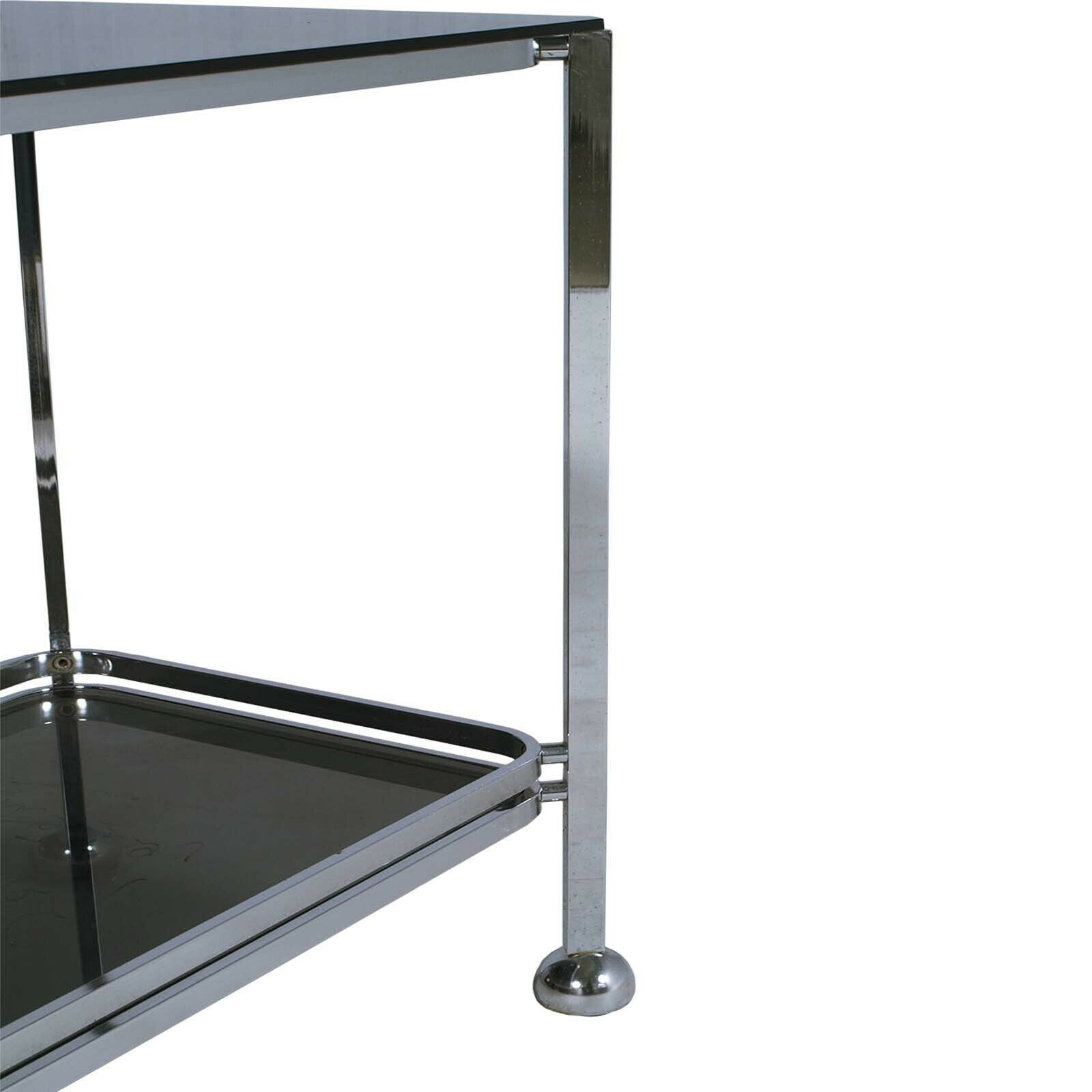 Italy 1970s Minimalist Chrome Steel And Fumè Tempered Glass Trolley Bar Cart By Romeo Rega photo Furniture