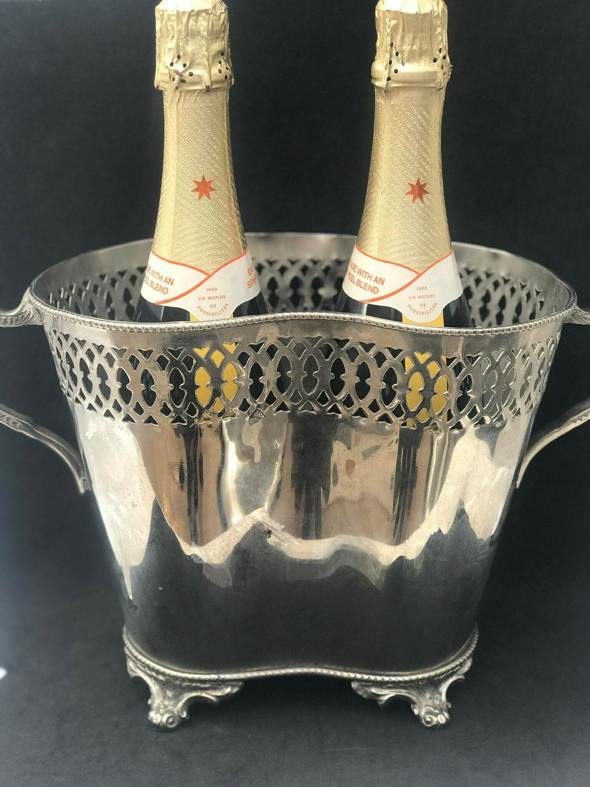 Champagne Bucket Silver Plated 2 Bottles Handles Decor Bar Cart Christmas Table Wine Chiller Cooler Gift For Wedding Gift Man Cave photo for sale