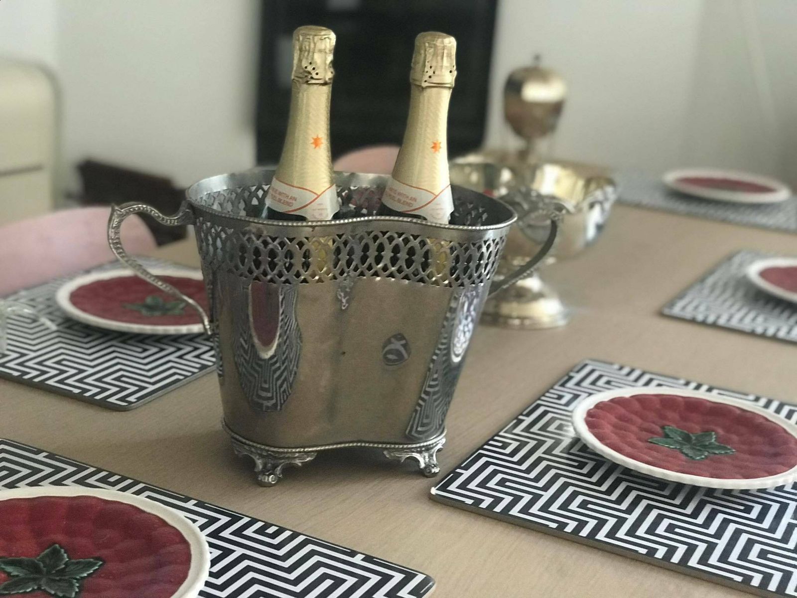 Champagne Bucket Silver Plated 2 Bottles Handles Decor Bar Cart Christmas Table Wine Chiller Cooler Gift For Wedding Gift Man Cave photo Home Decor