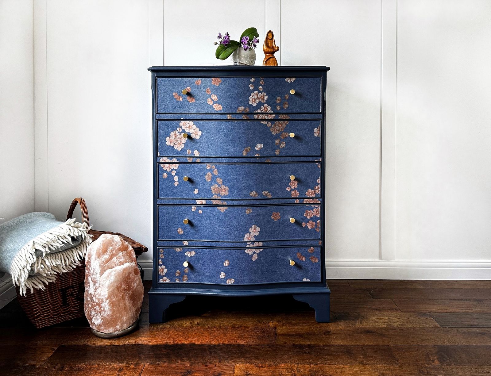 Chinoiserie Upcycled Chest Of Drawers, Cherry Blossom Serpentine Storage Chest photo furniture