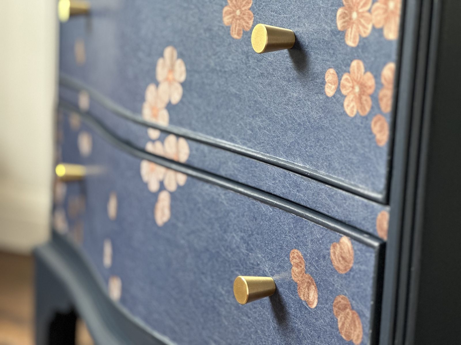 Chinoiserie Upcycled Chest Of Drawers, Cherry Blossom Serpentine Storage Chest photo for sale