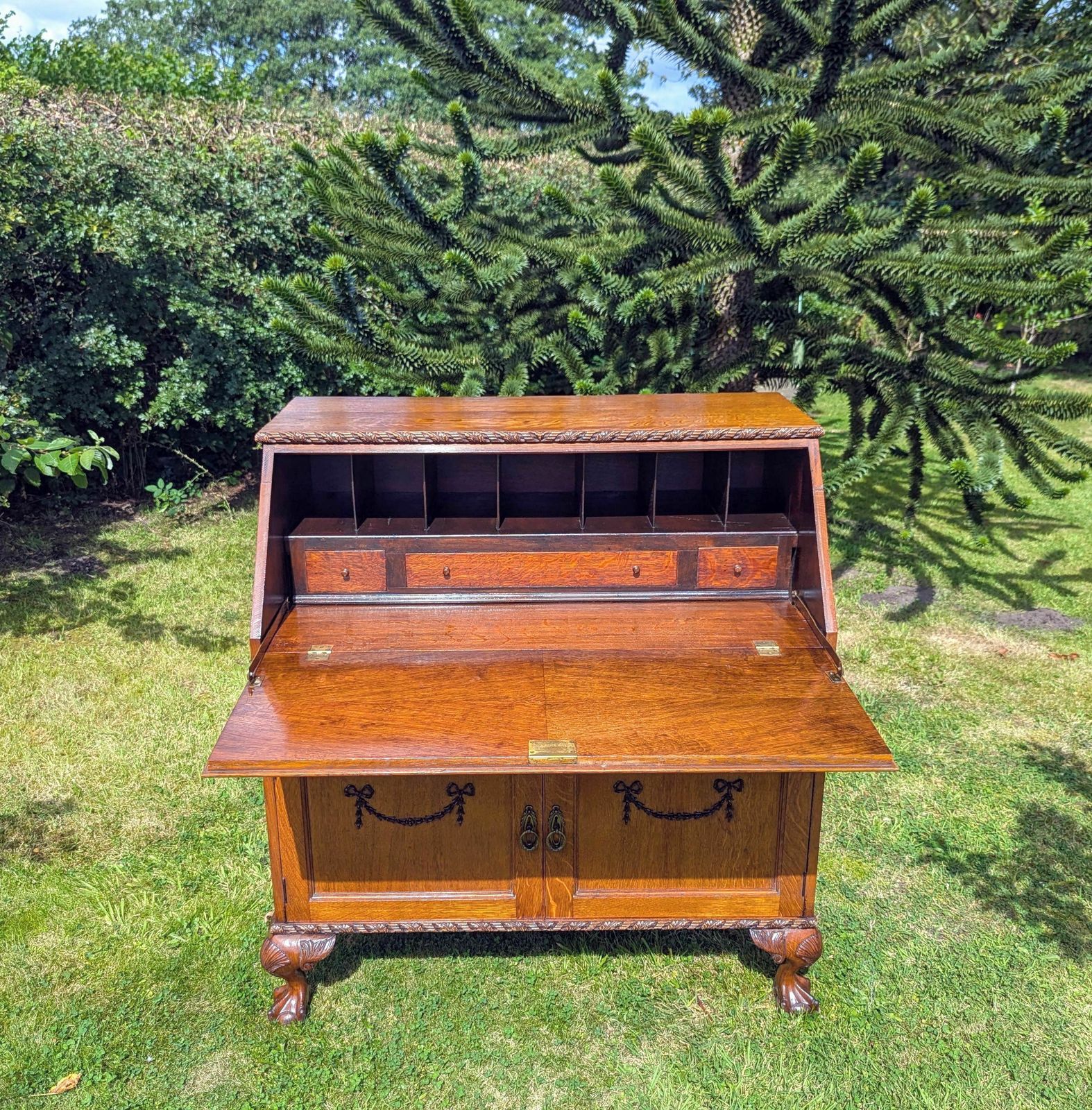 Early 19th C Oak Ball&Claw Feet Bureau Write Desk Secret Draw 0239. photo buy