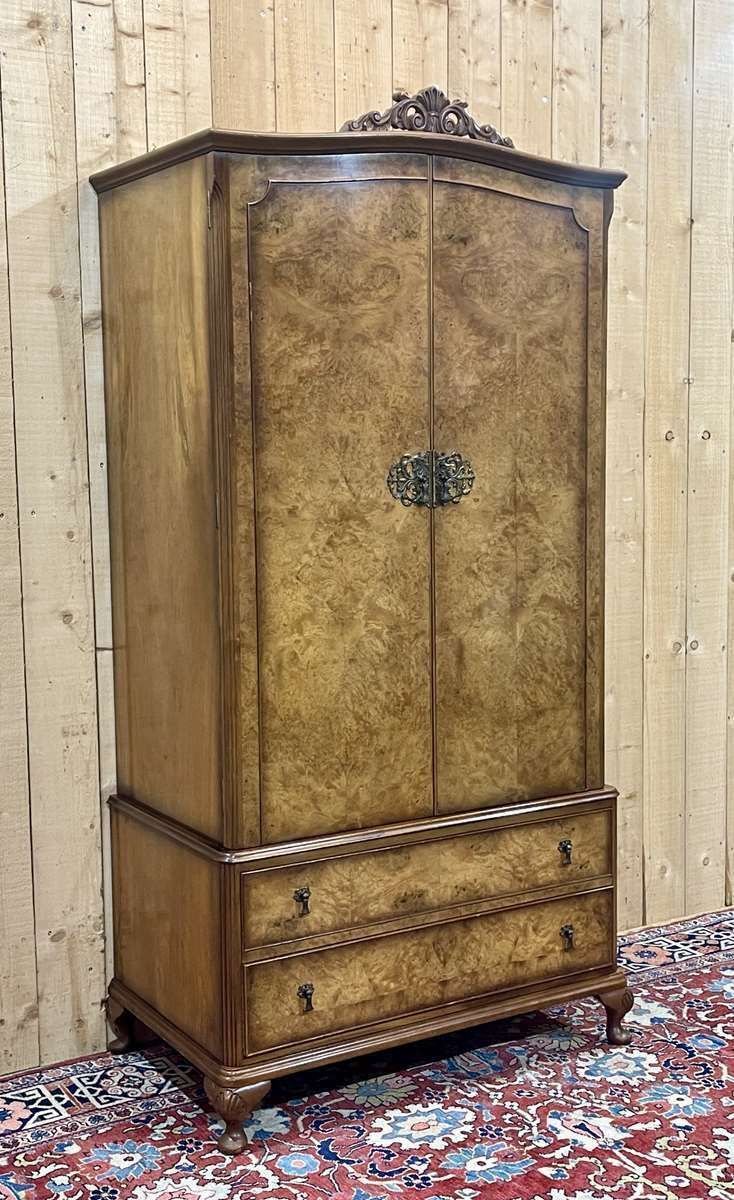 English Walnut Burr Cabinet, Work From The 1950s photo vinterior