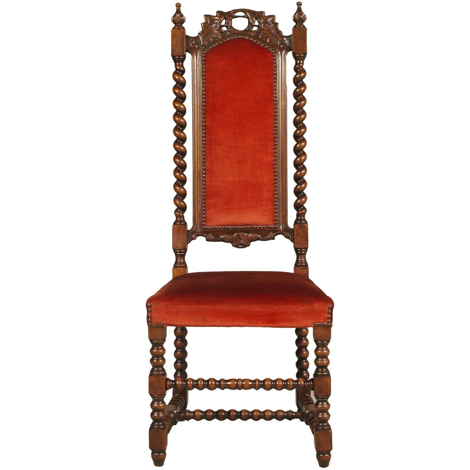 Pair 19th Century Venetian Hight Back Hall Chairs By Atelier Cadorin, Walnut , Hand Carved photo for sale
