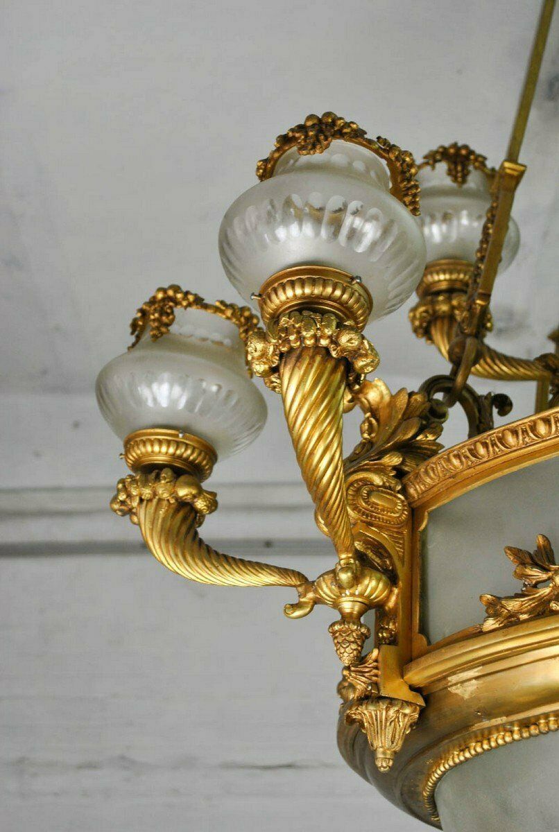 Huge Chandelier In Bronze And Glass, 20th Century photo Lighting