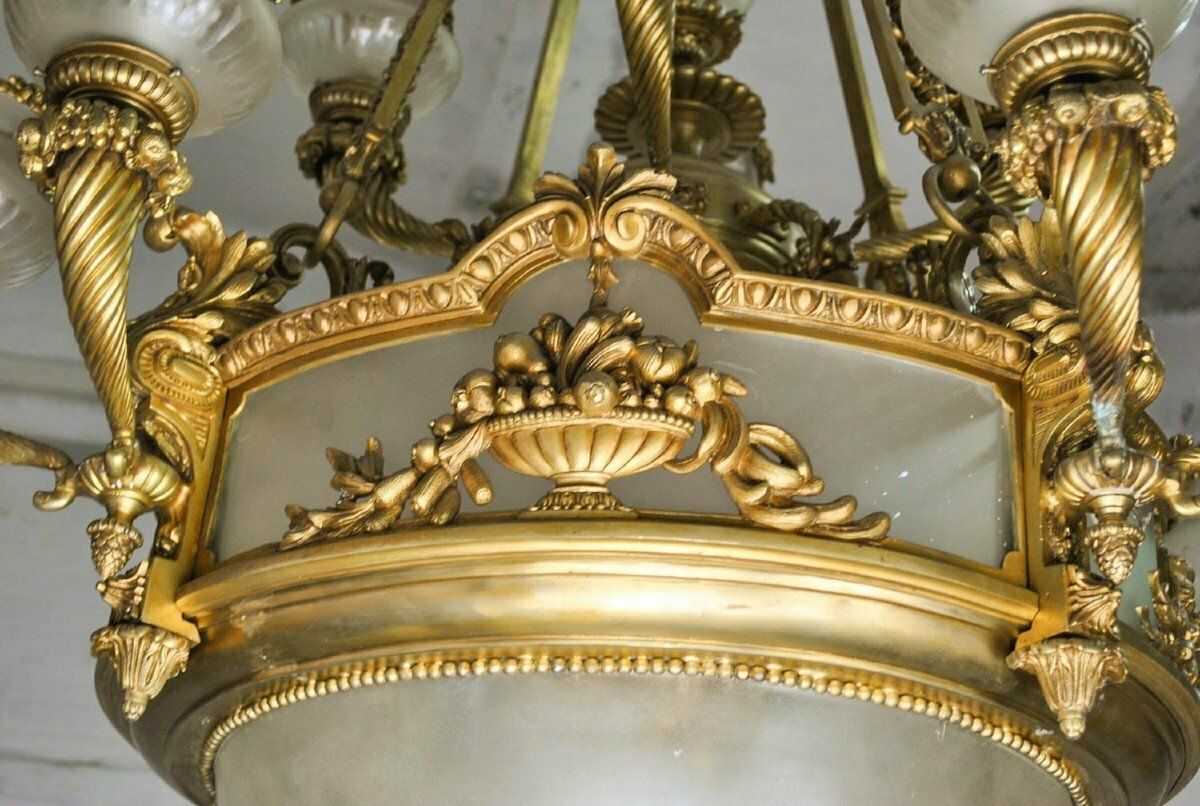 Huge Chandelier In Bronze And Glass, 20th Century photo 5800.0