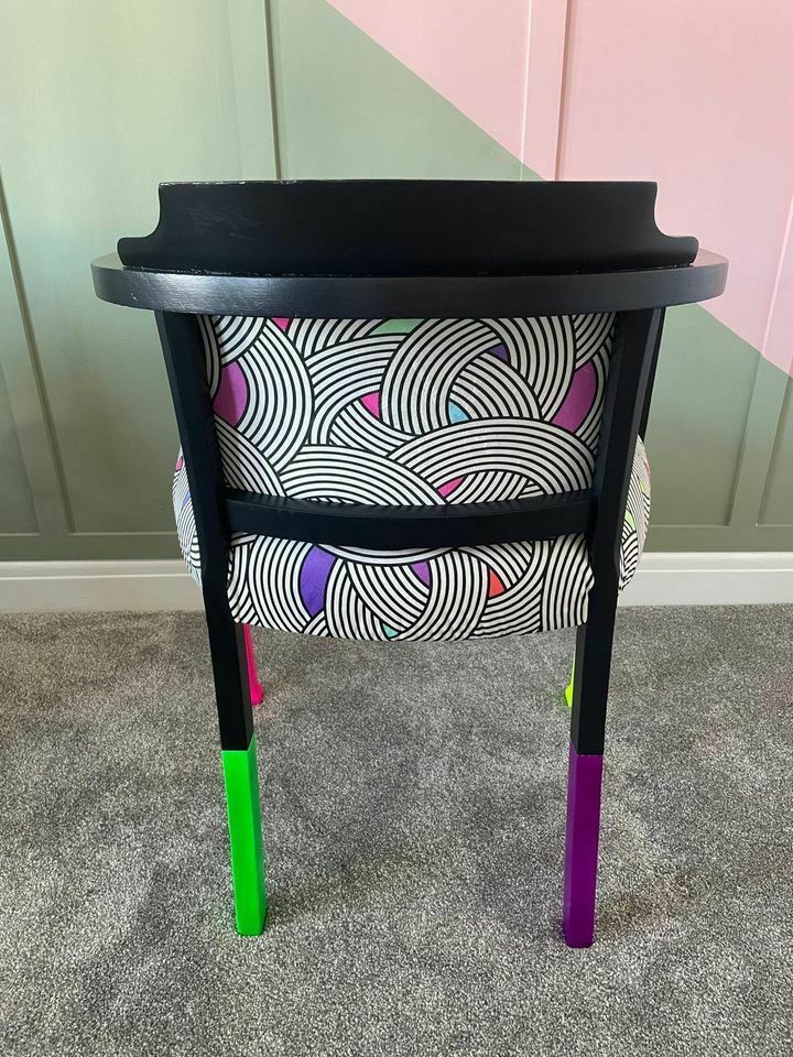 Bespoke Modern Geometric Graphic Pattern Velvet Arm Chair Upholstery Upcycled photo for sale
