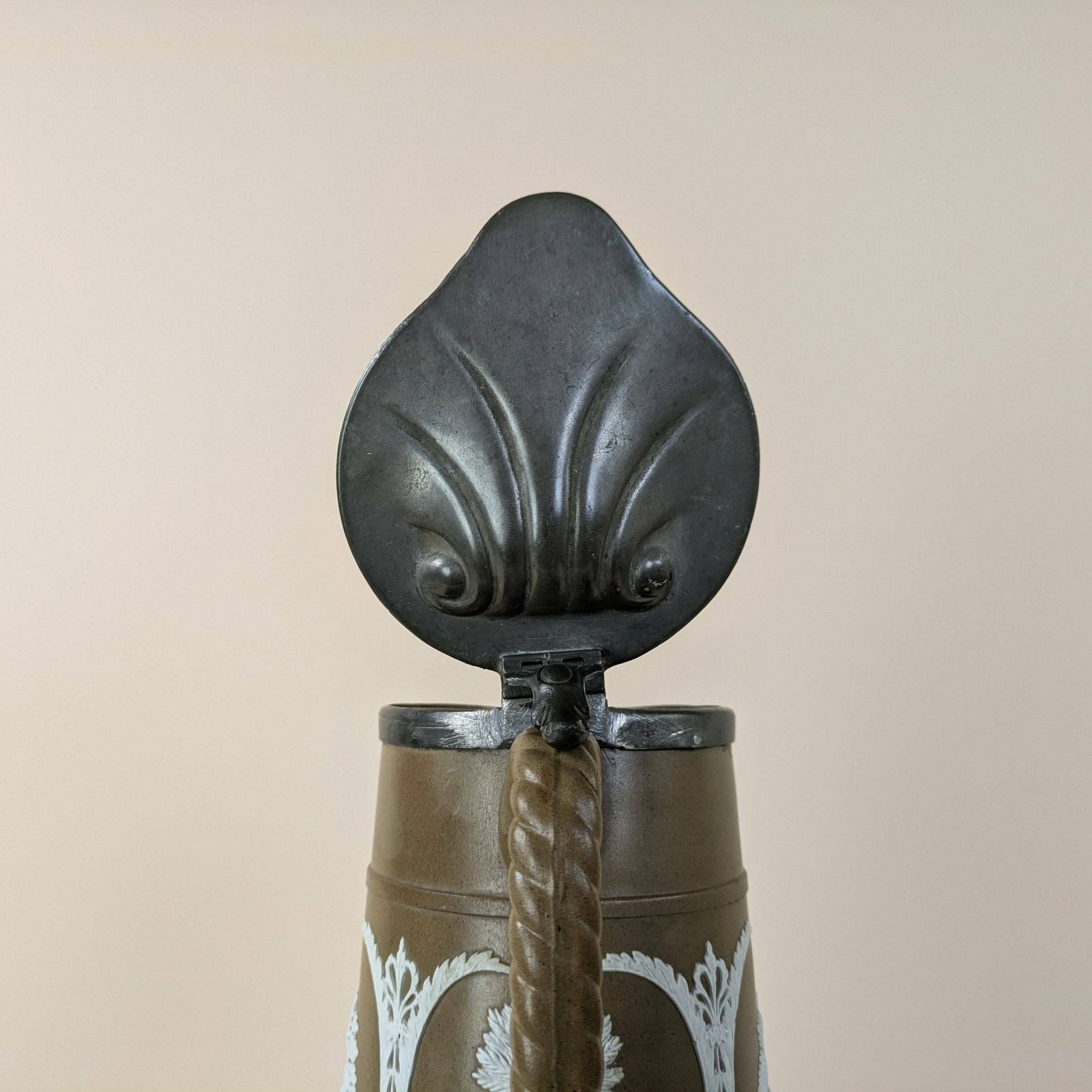 Antique English Pottery Pitcher By James Dudson With Dixon & Sons Pewter Lid, Antique Wine Jug photo buy