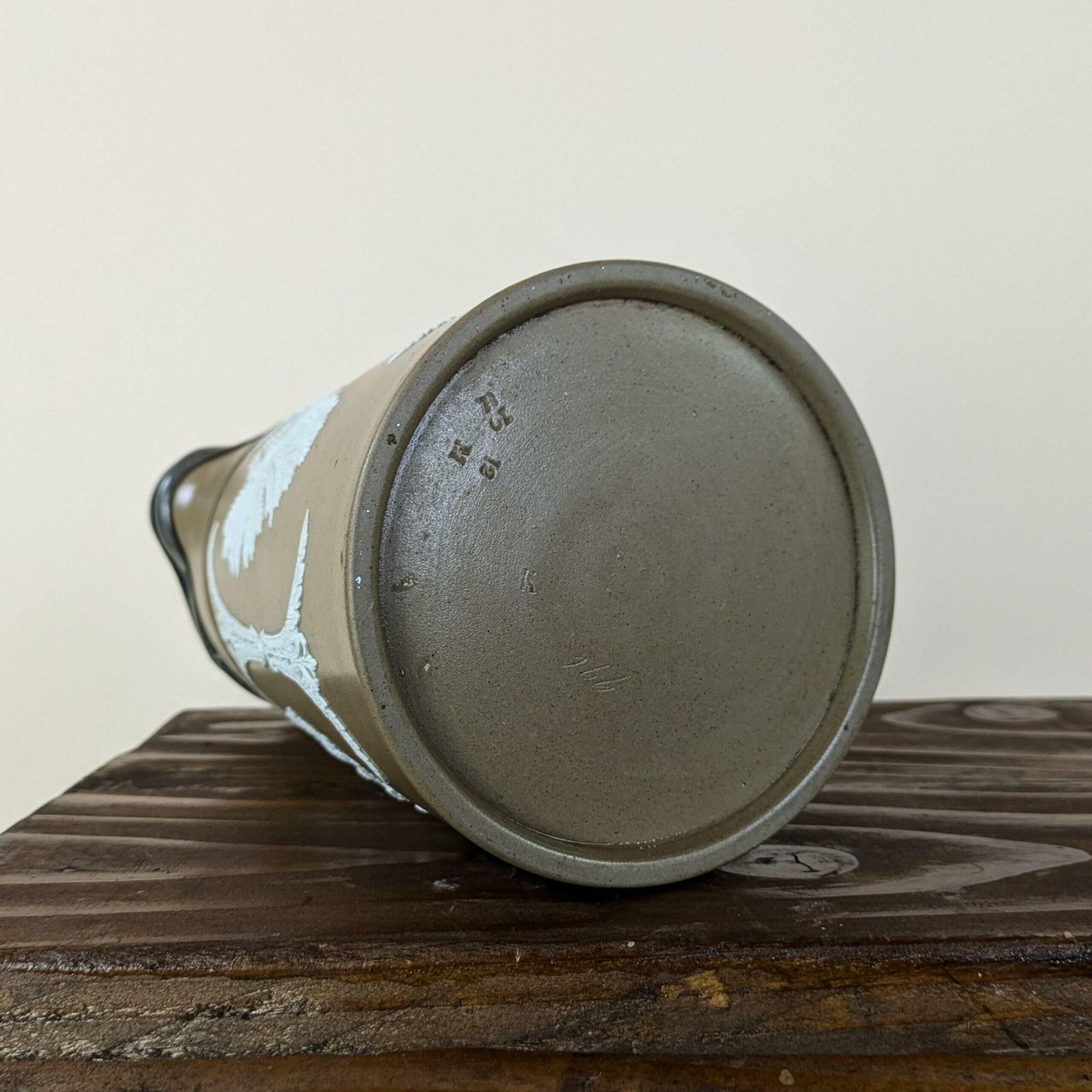 photo for sale Antique English Pottery Pitcher By James Dudson With Dixon & Sons Pewter Lid, Antique Wine Jug