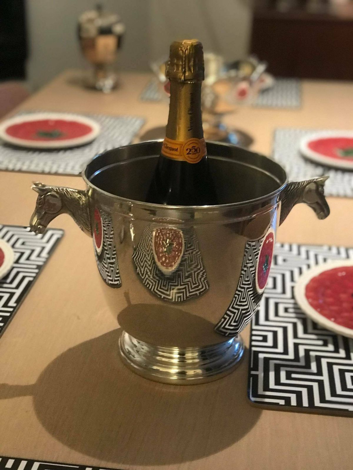Champagne Bucket Silver Plated Horse Head Handles Decor Bar Cart Christmas Table Wine Chiller Cooler Gift For Wedding Equestrian Man Cave photo for sale