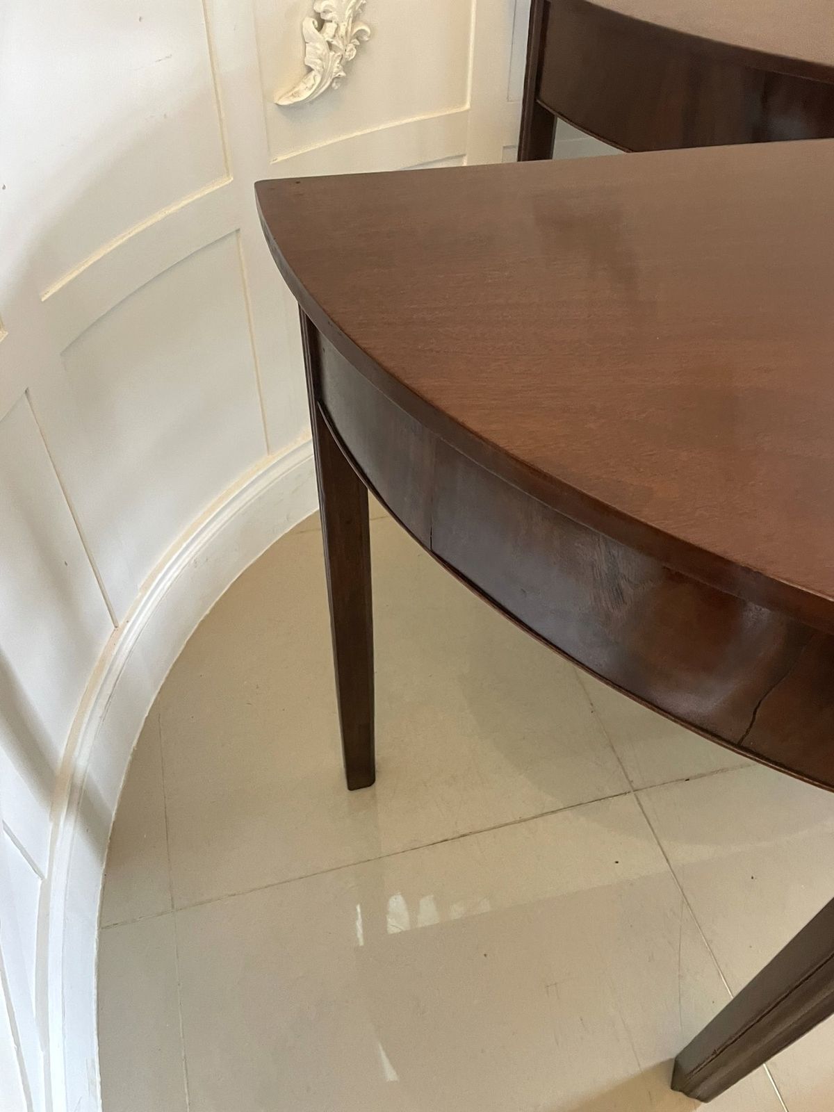 Pair Of Quality Figured Mahogany Antique 18th Century Demi Lune Console Tables photo furniture