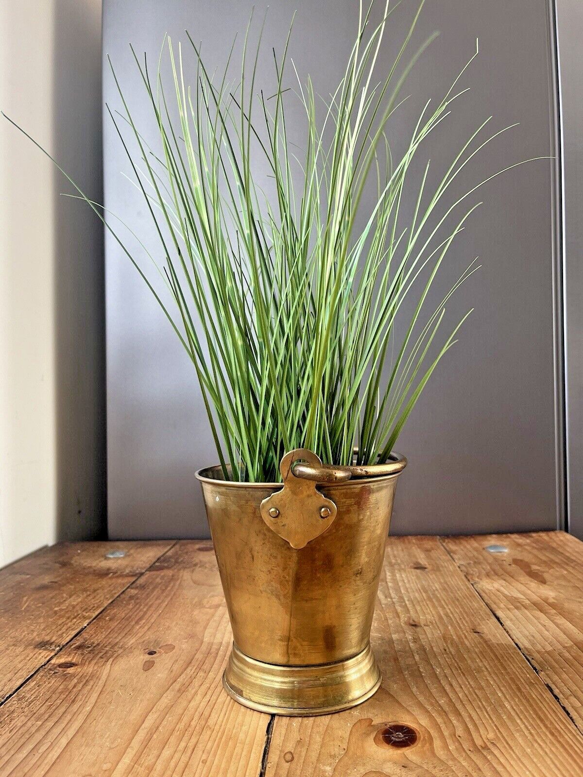 C1910 Antique Art Nouveau Brass Hanging Pail Water Grain Bucket Flower Plant Pot