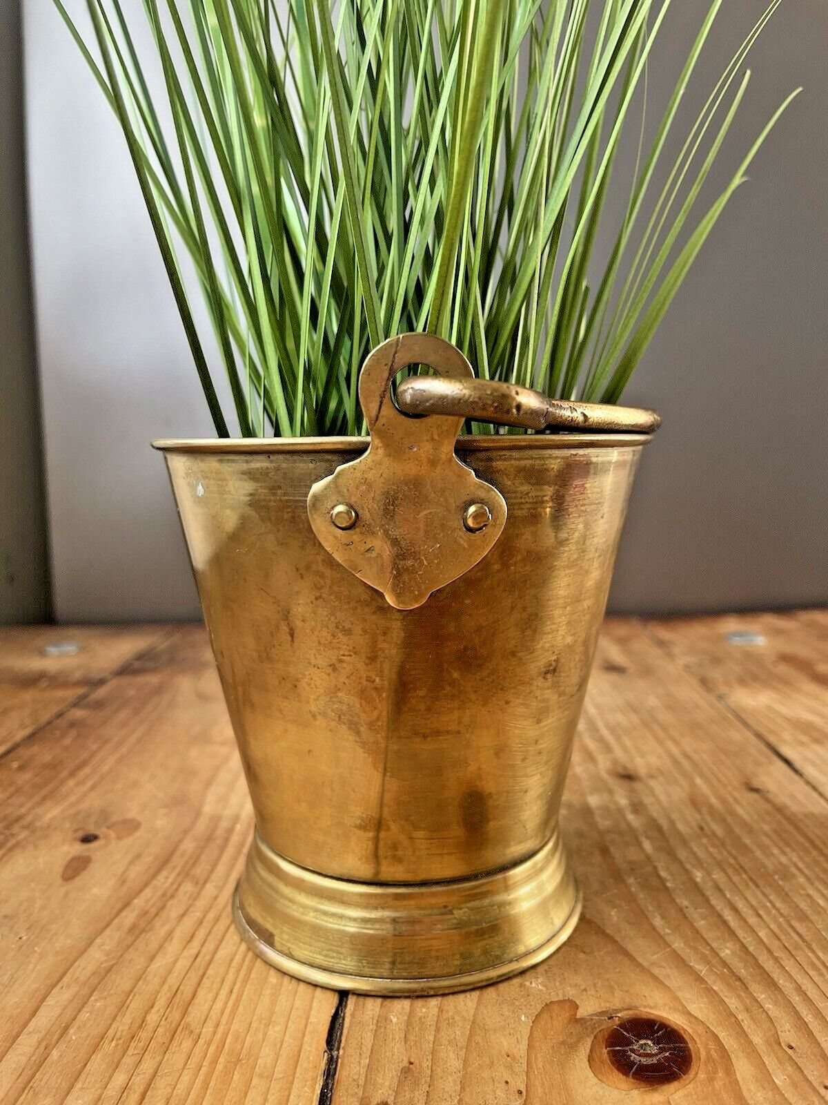 C1910 Antique Art Nouveau Brass Hanging Pail Water Grain Bucket Flower Plant Pot photo furniture