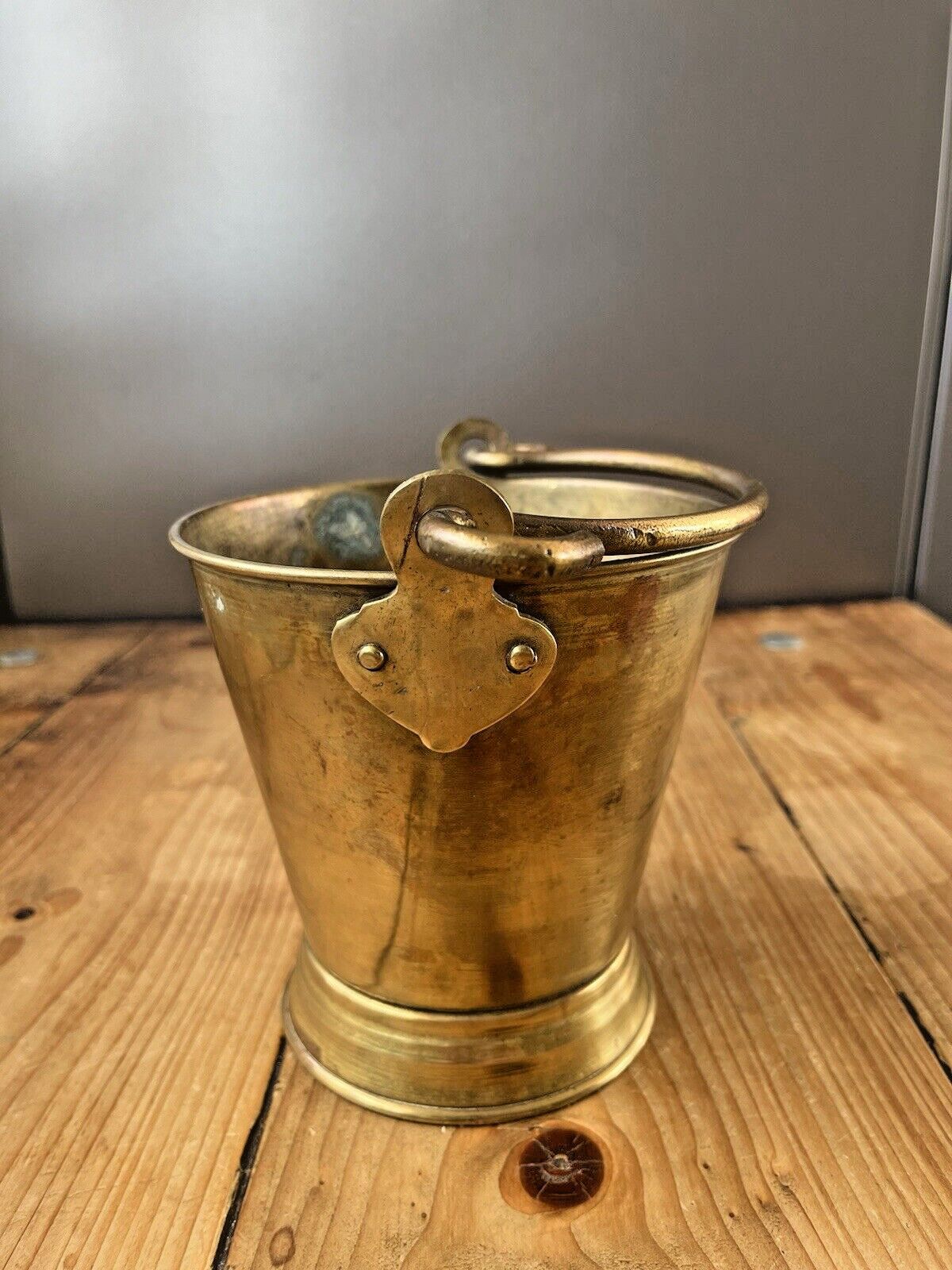 C1910 Antique Art Nouveau Brass Hanging Pail Water Grain Bucket Flower Plant Pot photo 85.0