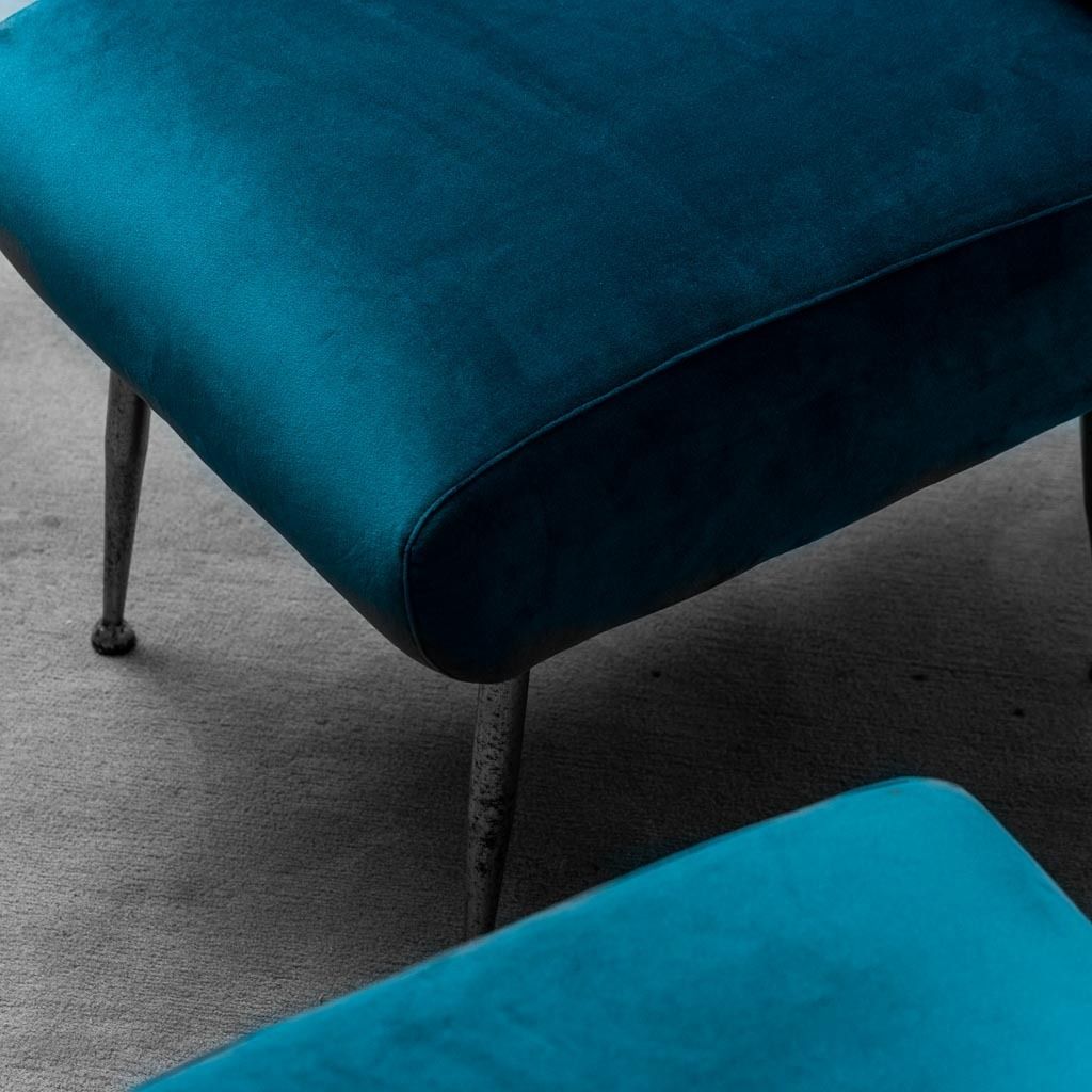 Pair Of Chairs Light Blue Velvet Metal 50s Vintage Modern Antiques photo furniture