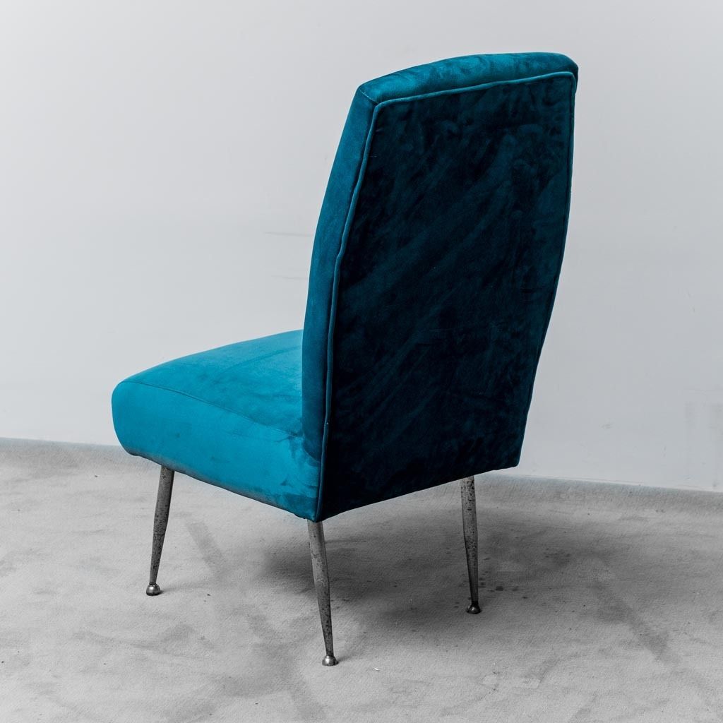 Pair Of Chairs Light Blue Velvet Metal 50s Vintage Modern Antiques photo vintage