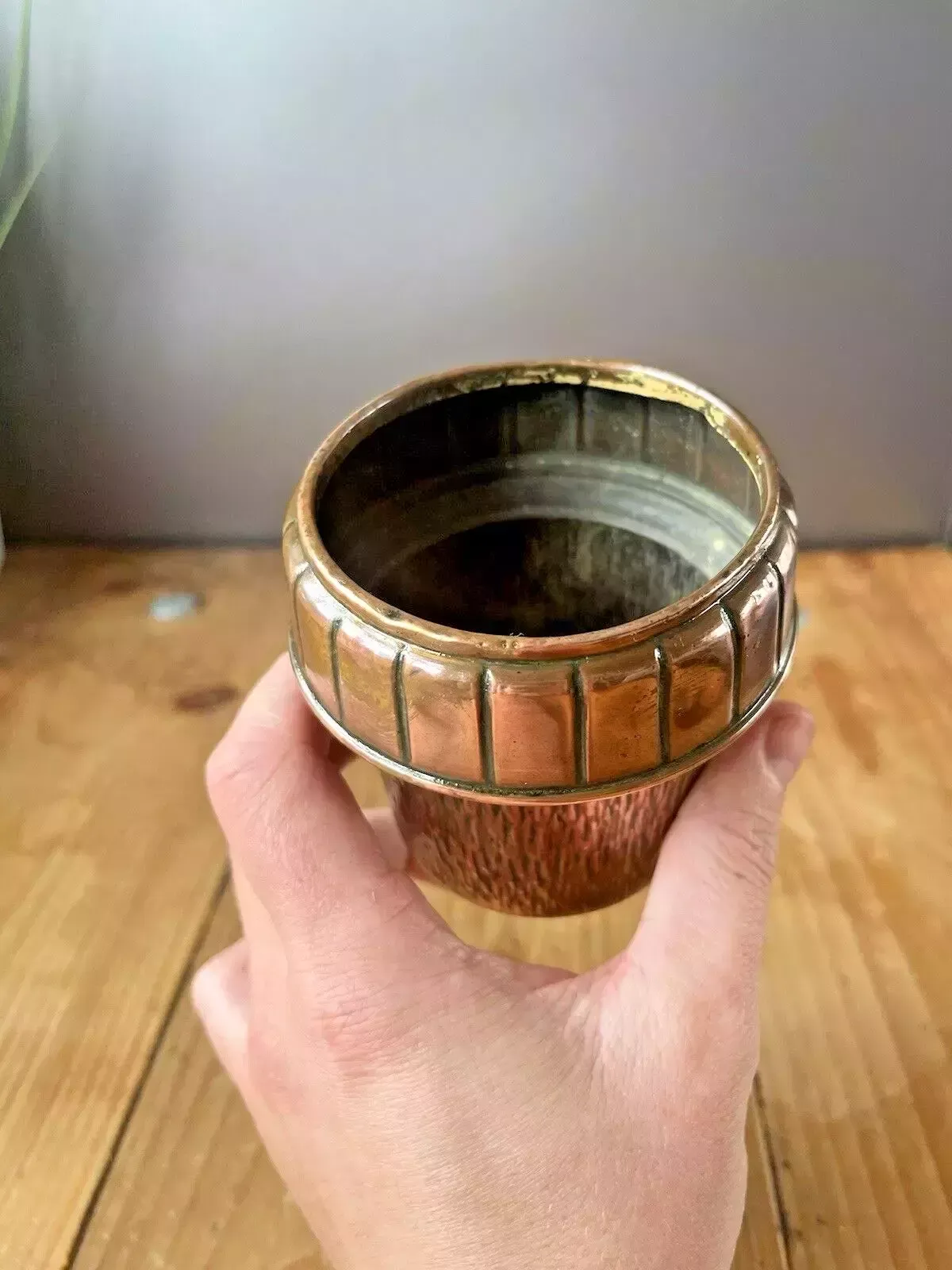 Small Antique Arts & Crafts Copper Acorn Textured Planter Flower Herb Plant Pot photo buy