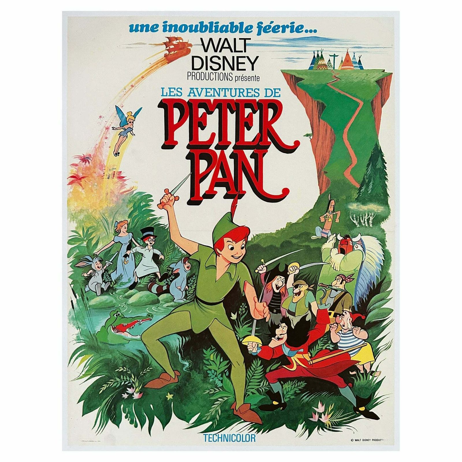 Peter Pan 1970s French Petite Film Movie Poster, Disney